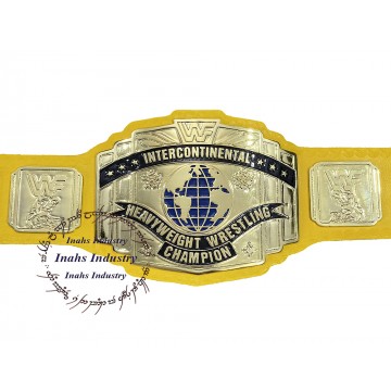 WWF New Intercontinental Heavyweight Championship Replica Wrestling Belt Yellow Leather Strap 